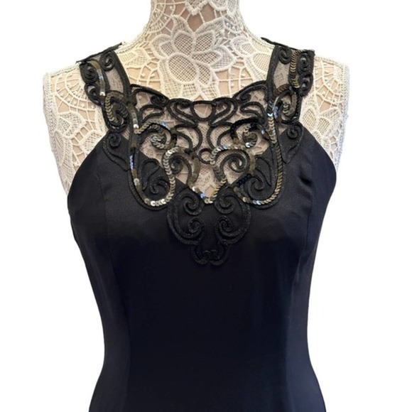 Vintage Jessica McClintock Gunne Sax Black Lace Detail Long Dress Size 11/12 - Picture 2 of 9